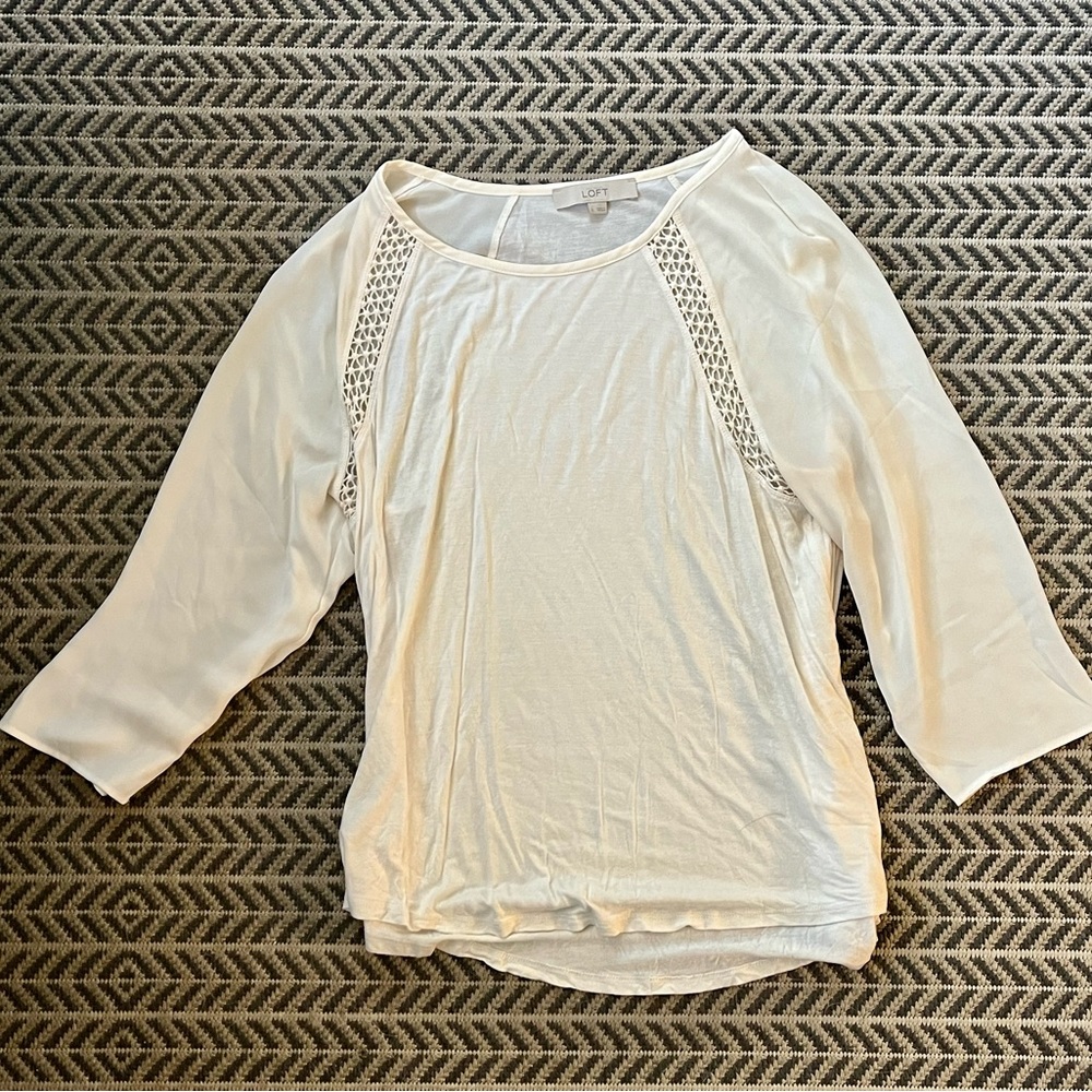 Loft white mixed media top